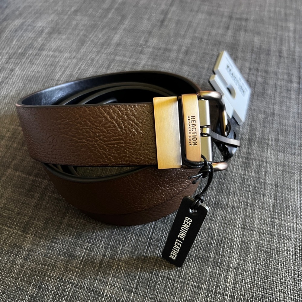 Reaction Kenneth Cole Belt Mens‎ Reversible Brown Black Leather XL NWT